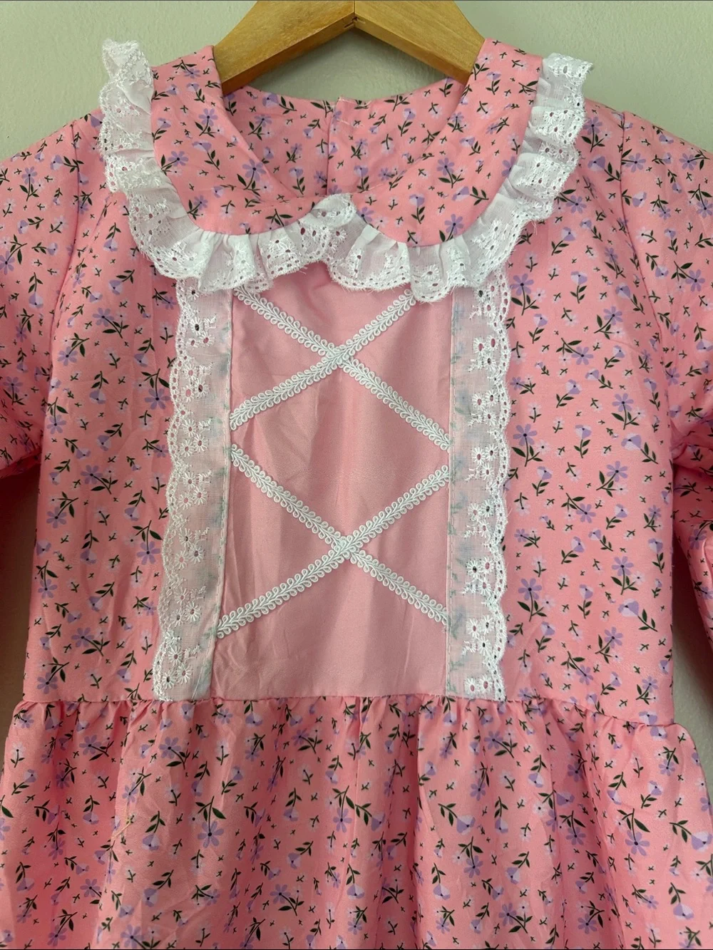 Girls Pink Floral costume with Lace Trim youth large